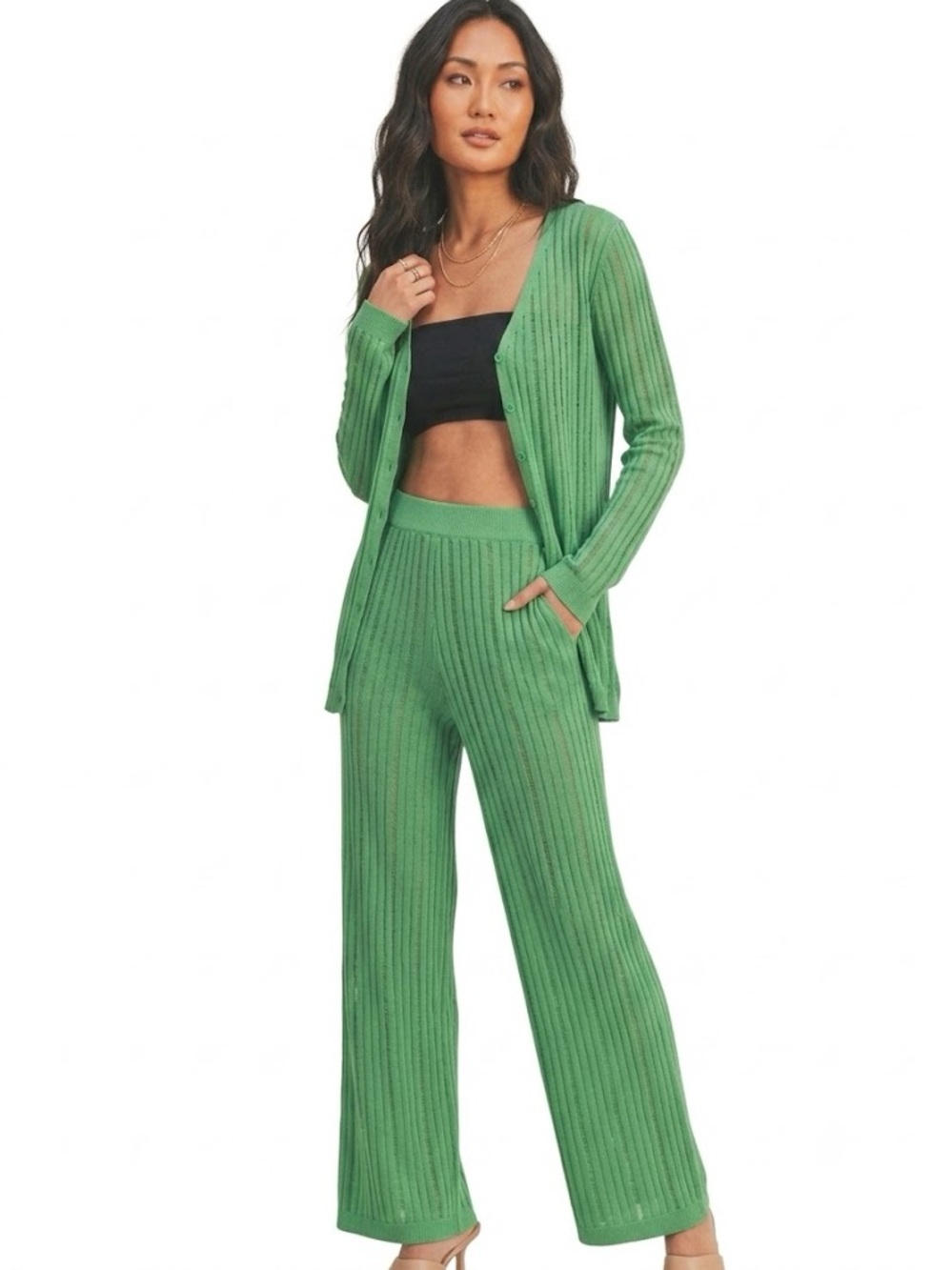 Win Win Ribbed Knit Kelly Green Lounge Set